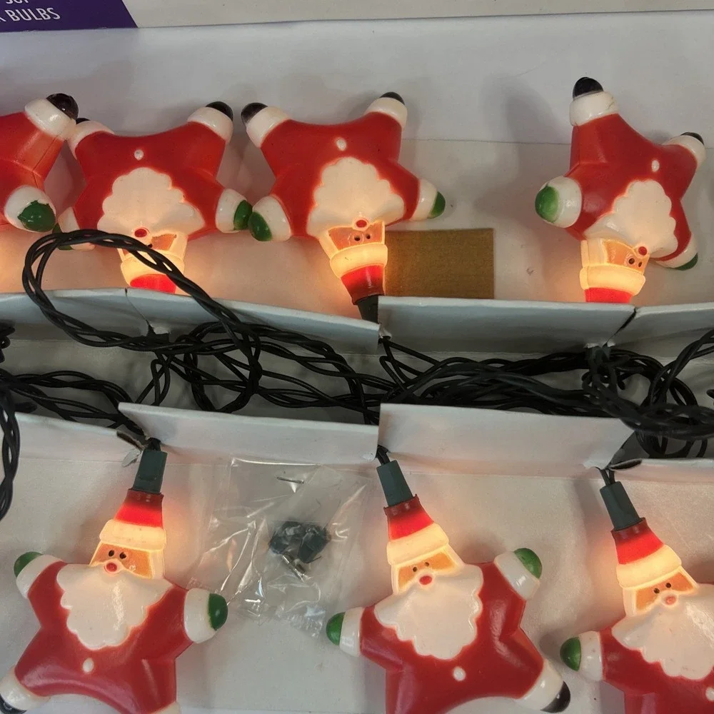 Vintage‎ Star Santa Christmas String Lights Indoor/Outdoor Clear Bulbs 1995